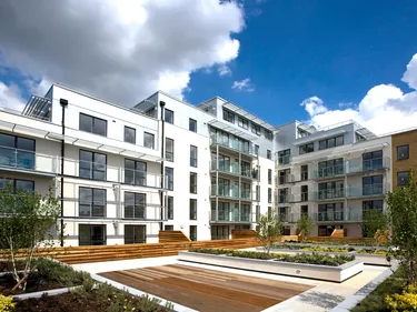 Large modern white block of flats