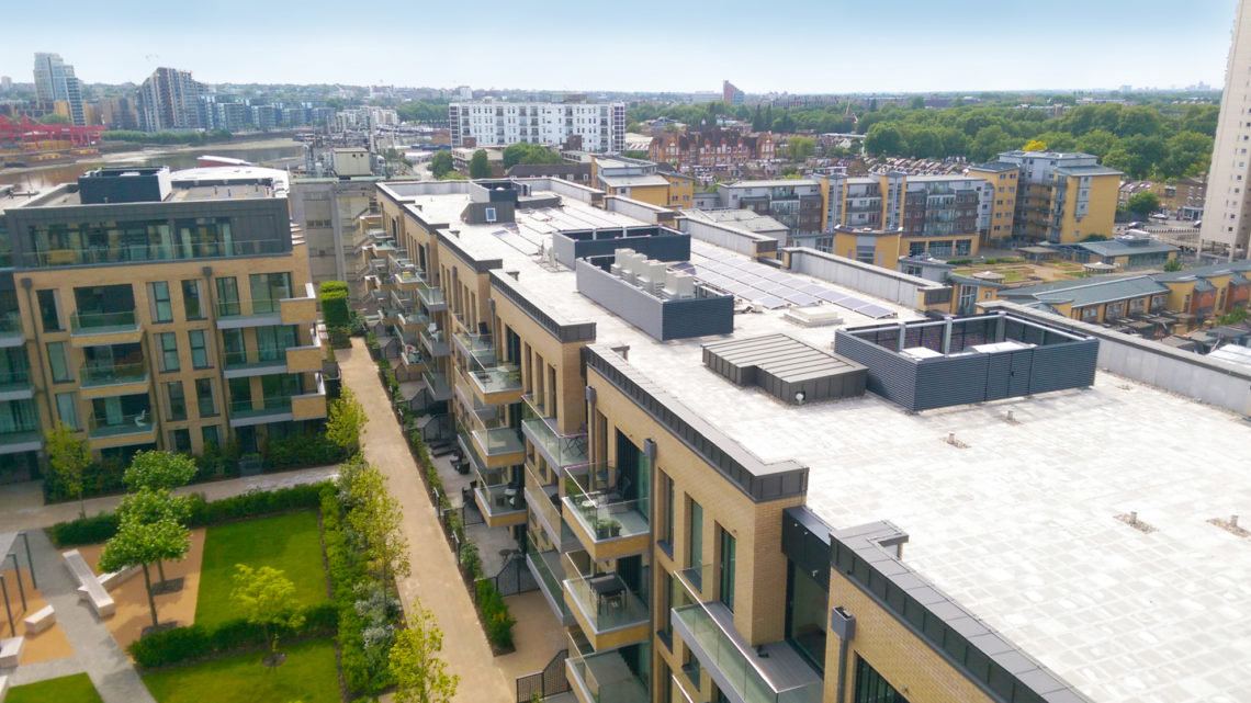 fulham wharf apartment buildings from above