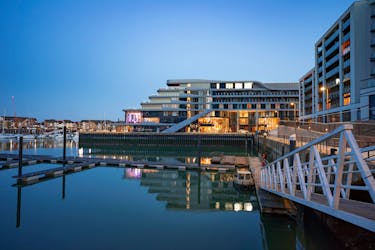 modern buildings in a marina