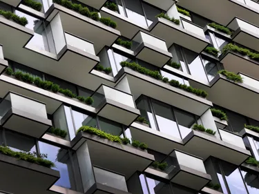 Block of flats with green balconies