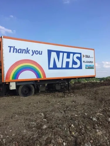 Thank you nhs sign on side of a lorry trailer