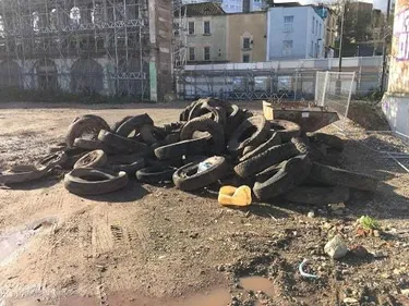 tyres stacked up on a building site