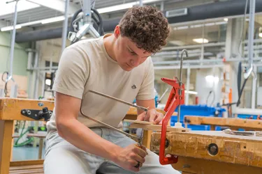 SintLucas student sawing MEDITE TRICOYA EXTREME for his project