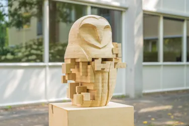 Pixelated Owl Sculpture