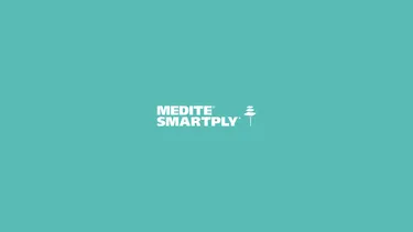 MEDITE SMARTPLY logo on cyan background